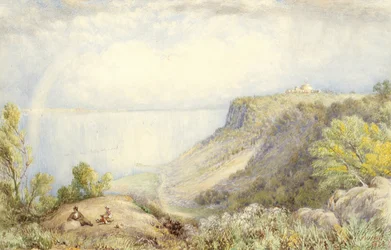 Vista del río Hudson desde los Palisades, Nueva York, con arco iris, 1873
