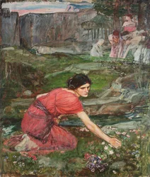 Un estudio: doncellas recogiendo flores junto a un arroyo, c. 1909-1914