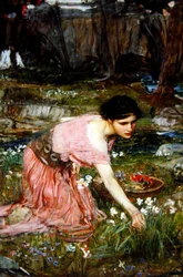 Jóvenes recogiendo flores junto a un arroyo, hacia 1911
