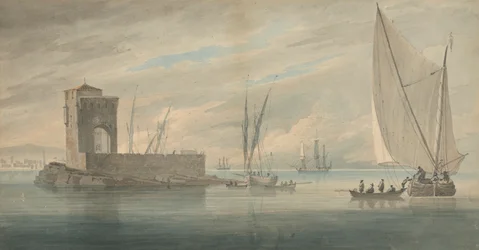 Escena de la costa italiana con navegación insular