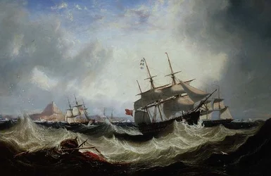 Barcos frente a Gibraltar en mares agitados
