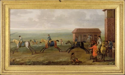 Lord Portmore observando caballos de carrera en ejercicio en Newmarket Heath, c.1735