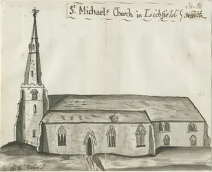 Lichfield - Iglesia de San Miguel: dibujo en sepia