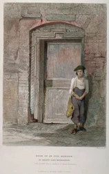 Puerta de una vieja mansión en Gravel Lane, Ciudad de Londres