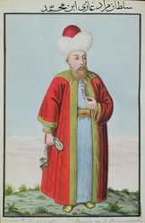Amurath (Murad) II (1404-1451), sultán entre 1421 y 1451, de «Serie de retratos de los emperadores de Turquía».