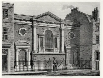Iglesia de San Alphage, grabado por J. Skelton para la Serie Arquitectónica de Iglesias de Londres, pub. por J. Booth, 1814