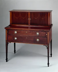 Escritorio de tambor, atribuido a la tienda de John y Thomas Seymour o al Boston Furniture Warehouse de Thomas Seymour, 1794-1810