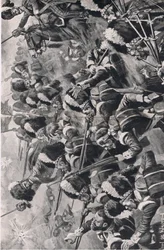 La batalla de Alma, 20 de septiembre de 1854: El avance de los Highlanders del 93º, ilustración de British Battles on Land and Sea, 1915