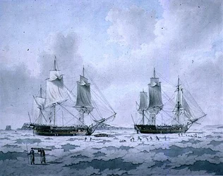 Los Barcos de la Expedición de Descubrimiento de Lord Mulgrave atrapados en el Hielo en las Regiones Polares