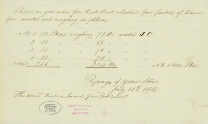 Nota de Johnson Gardner, Cruces de Yellow Stone, 18 de julio de 1832