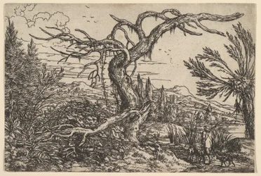 Paisaje con un cazador y sus perros