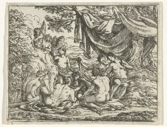 Sátiros y ninfas debajo de un árbol