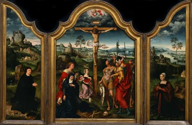 Tríptico: La Crucifixión con donante y su esposa