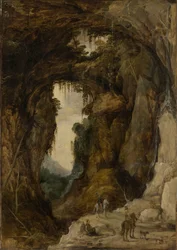 Paisaje con gruta y una jinete