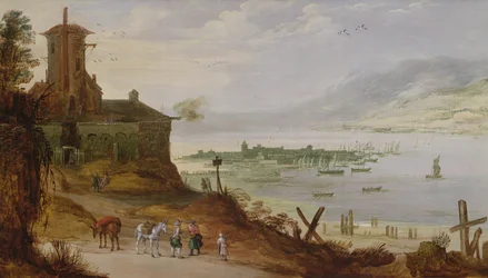 Pueblo en la ladera con vista al puerto