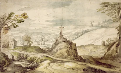 Paisaje montañoso con una cruz