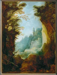 Barranco entre rocas (pintura sobre madera de roble)