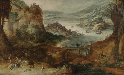 Paisaje fluvial con caza del jabalí