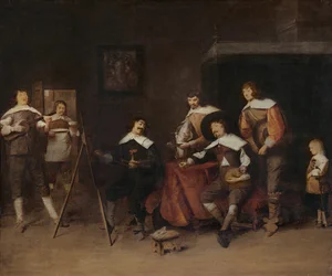 Un artista pintando el retrato de un joven señor en Amberes