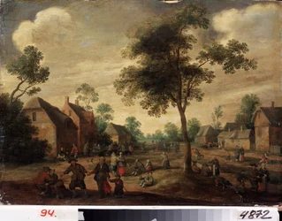 ""Fete de village"" (Celebración del país) Paisaje rural holandés. Pintura de Jost Cornelisz Droochsloot (1586-1666) Museo Nacional de Jarkov Ucrania