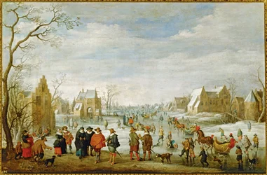Paisaje invernal con patinadores ... (pintura sobre lienzo)