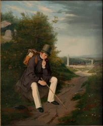 Un artista descansando durante la caminata