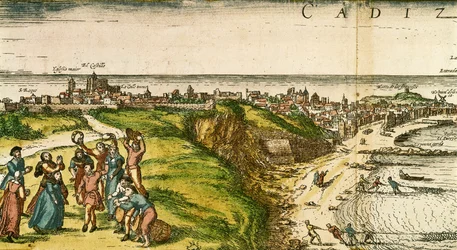 Cádiz, España, grabado después de un dibujo de Joris Hoefnagel