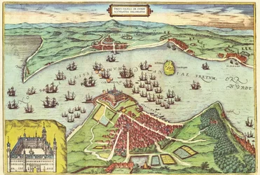 Elsinore, Dinamarca, de Civitates Orbis Terrarum por Georg Braun (1541-1622) y Frans Hogenburg (1535-90), c.1572
