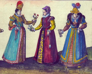 Mujeres inglesas de la era isabelina, 1598 (detalle)
