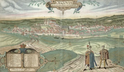 Mapa de Cracovia, de ’Civitates Orbis Terrarum’ de Georg Braun (1541-1622) y Frans Hogenberg (1535-90), hacia 1572