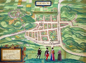 Mapa de Edimburgo, de «Civitates Orbis Terrarum» de Georg Braun (1541-1622) y Frans Hogenberg (1535-90), hacia 1572-1617