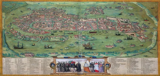 Mapa de Venecia, de «Civitates Orbis Terrarum» de Georg Braun (1541-1622) y Frans Hogenberg (1535-90), hacia 1572