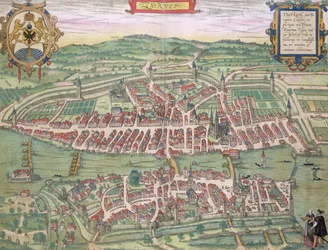 Mapa de Zúrich, de «Civitates Orbis Terrarum» de Georg Braun (1541-1622) y Frans Hogenberg (1535-90), hacia 1572-1617