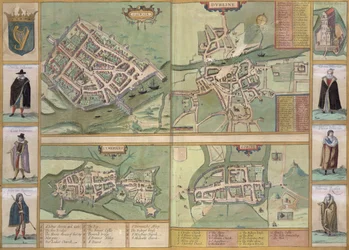 Mapas de Galway, Dublín, Limerick y Cork, de 