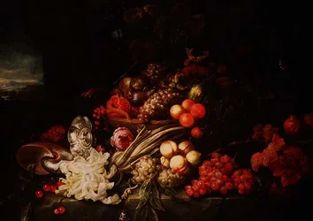 Naturaleza muerta con una cesta de frutas