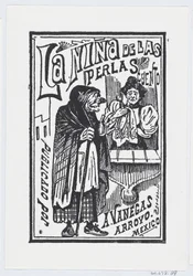 Una mujer llorando con un pañuelo en la mano hablando con una vieja bruja, ilustración..., ca. 1880-1910