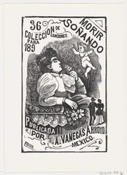 Perfil de una mujer sentada en una silla con la cabeza hacia atrás y sosteniendo una flor, ca. 1890