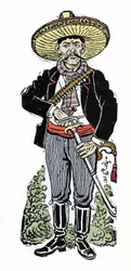 Retrato de Amador Salazar durante la revolución mexicana de 1910. Xilografía de José Guadalupe Posada (1852-1913).