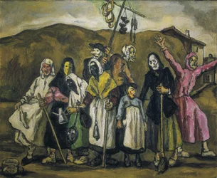 GUTIERREZ SOLANA, José (1886-1945). Baile de disfraces. 1938. Expresionismo. Óleo sobre lienzo. Colección particular