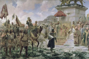 La llegada de Roger de Flor (1280-1307) a Constantinopla en 1303 con 8000 «almogávares» al servicio del emperador bizantino en la batalla contra los turcos, 1888