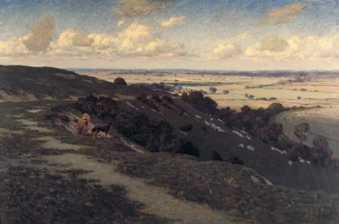 Bury Hill y el pueblo con una vista de los North Downs, c1879-1919