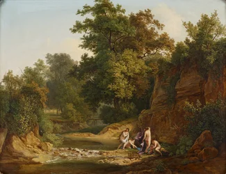 paisaje con bañistas