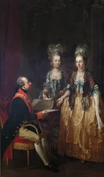 Retrato del emperador José II en la espineta con sus hermanas María Isabel y María Ana.