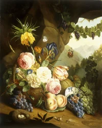 Naturaleza muerta con flores variadas