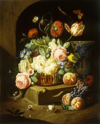 Naturaleza muerta con flores variadas