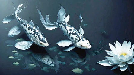 pintura a tinta: Koi-Karpfish_mármol blanco_02