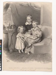 Los archiduques Carlos Luis, Francisco José y Fernando Maximiliano de Austria