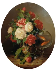 Pieza de flor con pecera