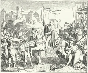 El emperador del Sacro Imperio Romano Germánico Federico II entrando en Jerusalén, Sexta Cruzada