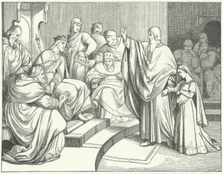 Beatriz de Hohenstaufen pidiendo al rey Otto IV de Alemania que vengue el asesinato de su padre, Felipe de Suabia